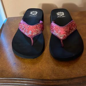 Yellow Box Pink Sequence Sandals